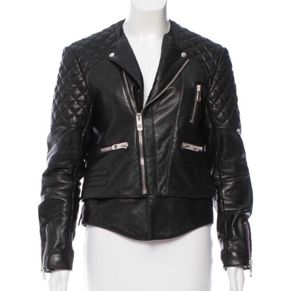 Balenciaga Black Leather Moto Quilted Jacket